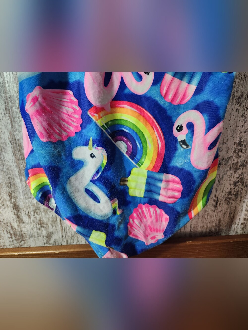 Justice Big Girl Blue Pool Floaty Rainbow Flamingo Popsicle One-Piece Swimsuit - Picture 5 of 8
